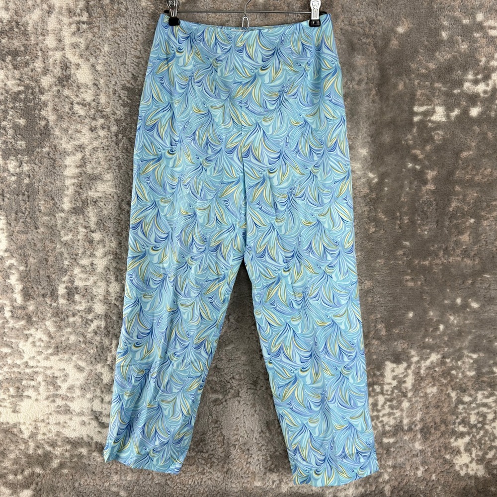 Talbots Size 4 Abstract Swirl Print Straight Leg Ankle Pants Blue Women